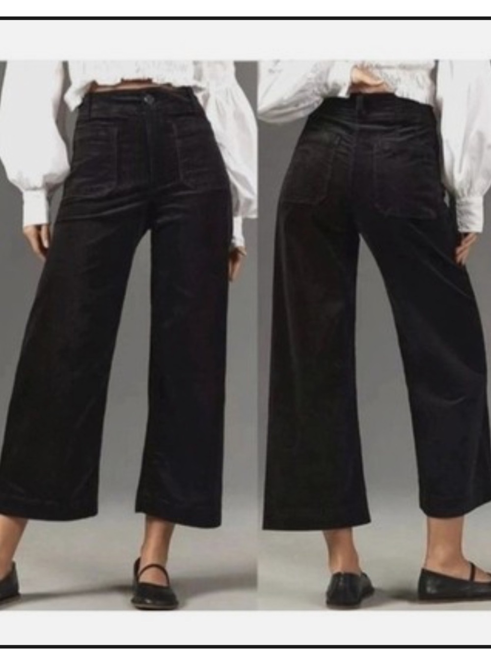 Maeve The Colette High-Rise Wide Leg Velvet Cropped Pants Black Women’s Size 28